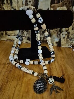 Black & White Beaded Teacher Charm Necklace/Lanyard